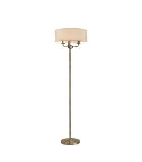 Banyan 3 Light Switched Floor Lamp With 45cm x 15cm Faux Silk Shade Ivory Pearl/White Laminate Antique Brass-1