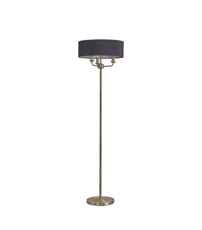 Banyan 3 Light Switched Floor Lamp With 45cm x 15cm Faux Silk Shade Antique Brass/Black-4