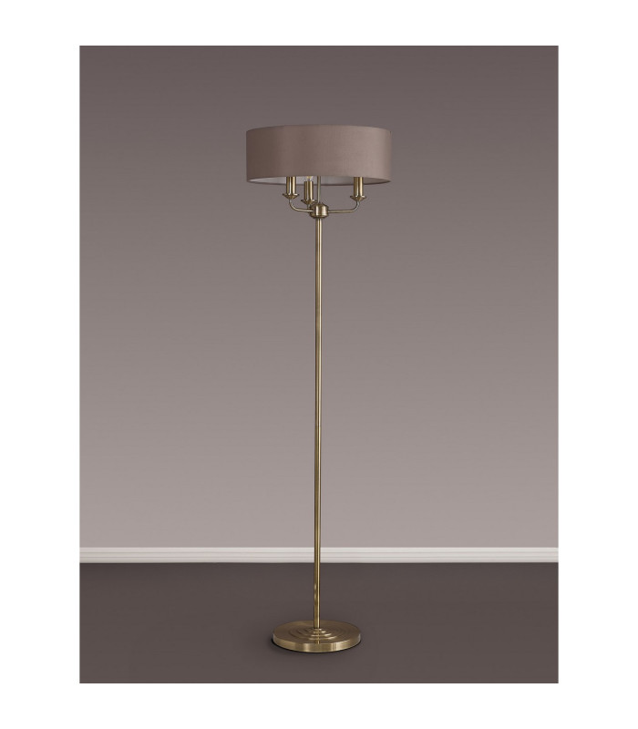 Banyan 3 Light Switched Floor Lamp With 45cm x 15cm Faux Silk Shade Antique Brass/Grey-11