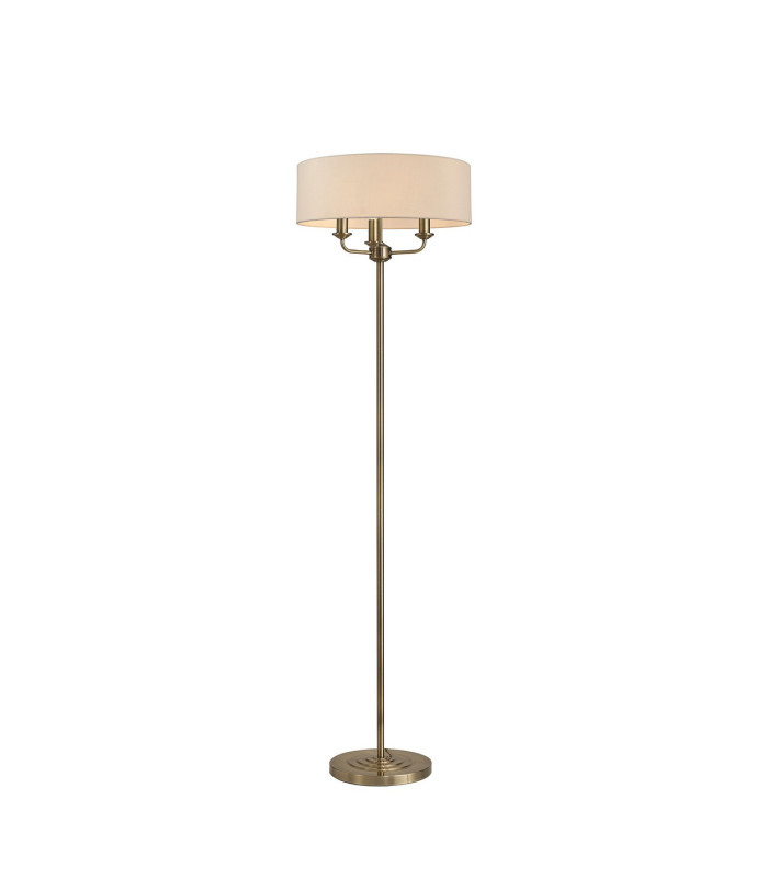 Banyan 3 Light Switched Floor Lamp With 45cm x 15cm Dual Faux Silk Shade Nude Beige/Moonlight Antique Brass-1