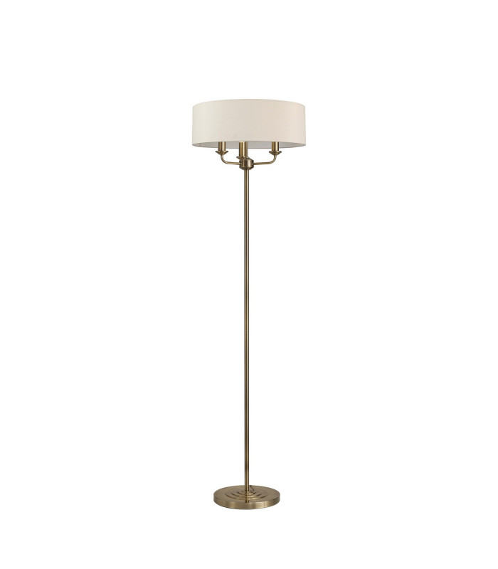 Banyan 3 Light Switched Floor Lamp With 45cm x 15cm Dual Faux Silk Shade Nude Beige/Moonlight Antique Brass-4