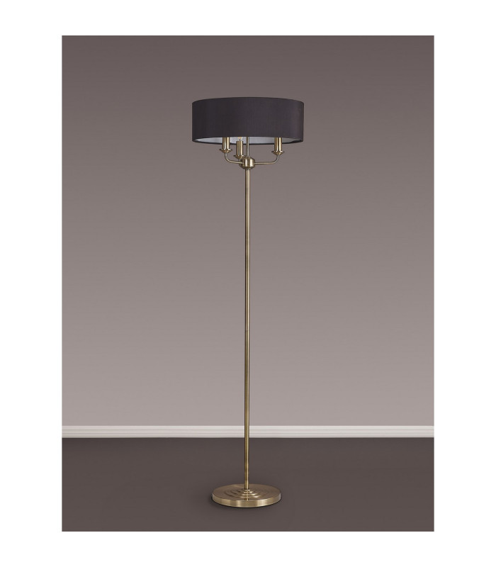 Banyan 3 Light Switched Floor Lamp With 45cm x 15cm Faux Silk Shade Antique Brass/Black-11