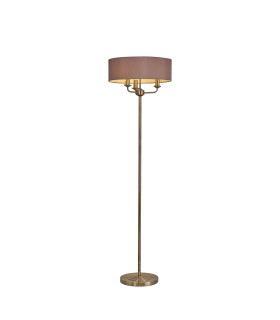 Banyan 3 Light Switched Floor Lamp With 45cm x 15cm Dual Faux Silk Shade Taupe/Halo Gold Antique Brass-1