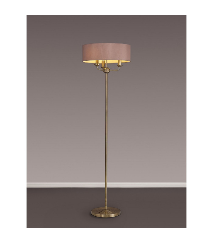 Banyan 3 Light Switched Floor Lamp With 45cm x 15cm Dual Faux Silk Shade Taupe/Halo Gold Antique Brass-2