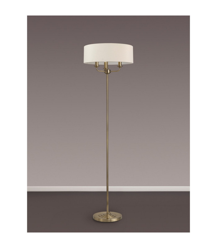Banyan 3 Light Switched Floor Lamp With 45cm x 15cm Dual Faux Silk Shade Nude Beige/Moonlight Antique Brass-11
