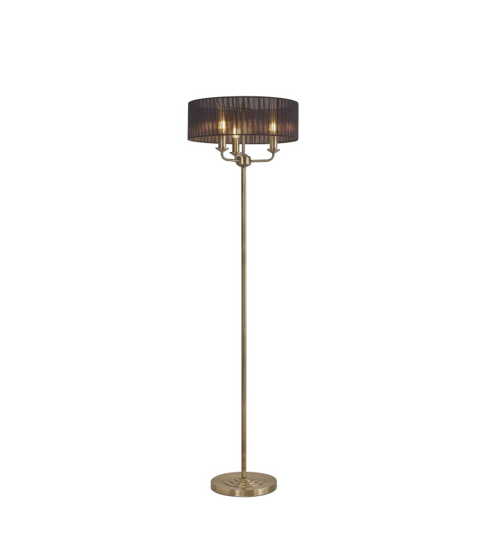 Banyan 3 Light Switched Floor Lamp With 45cm x 15cm Black Organza Shade Antique Brass/Black-1