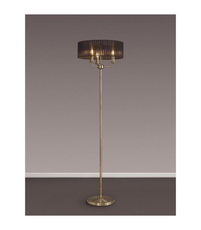 Banyan 3 Light Switched Floor Lamp With 45cm x 15cm Black Organza Shade Antique Brass/Black-2