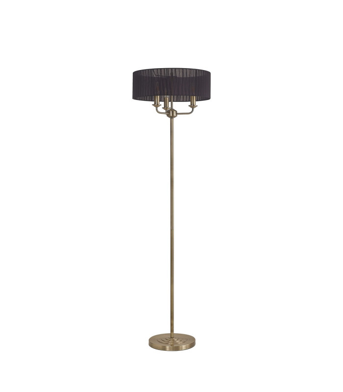 Banyan 3 Light Switched Floor Lamp With 45cm x 15cm Black Organza Shade Antique Brass/Black-4