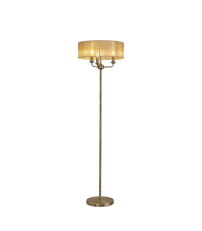 Banyan 3 Light Switched Floor Lamp With 45cm x 15cm Soft Bronze Organza Shade Antique Brass/Soft Bronze-1