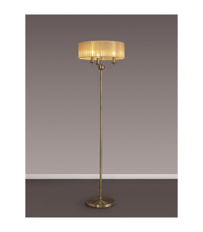 Banyan 3 Light Switched Floor Lamp With 45cm x 15cm Soft Bronze Organza Shade Antique Brass/Soft Bronze-2