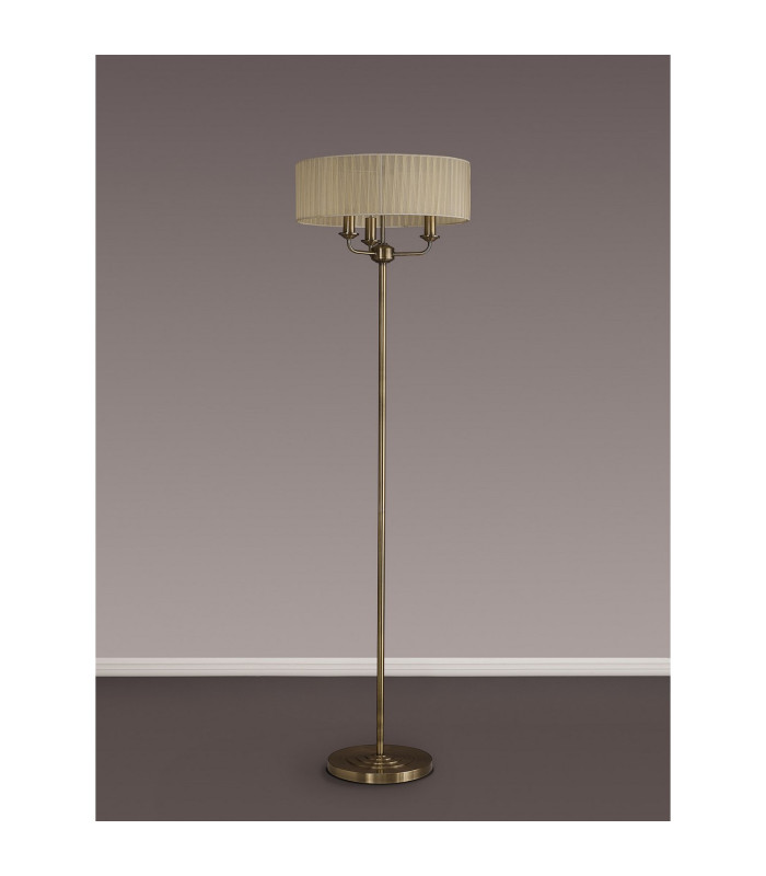 Banyan 3 Light Switched Floor Lamp With 45cm x 15cm Cream Organza Shade Antique Brass/Cream-11