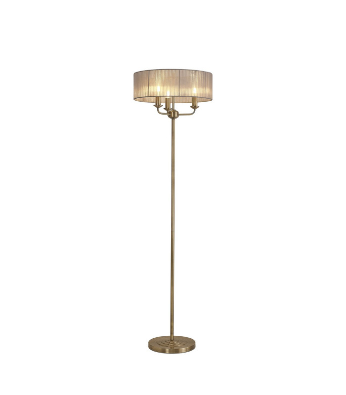 Banyan 3 Light Switched Floor Lamp With 45cm x 15cm Grey Organza Shade Antique Brass/Grey-1