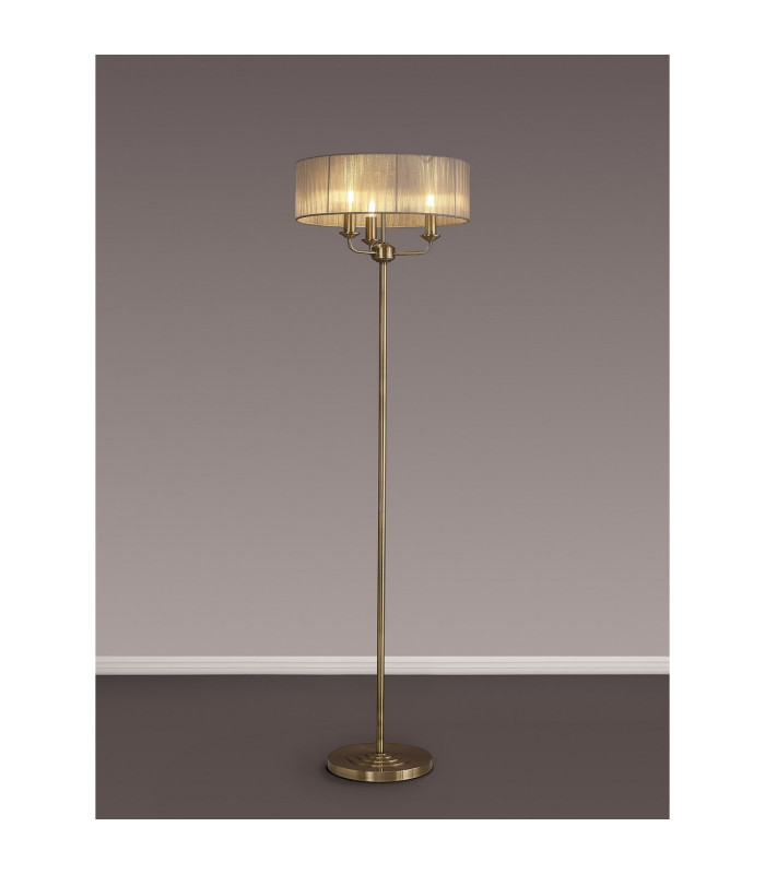 Banyan 3 Light Switched Floor Lamp With 45cm x 15cm Grey Organza Shade Antique Brass/Grey-2