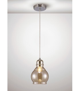 Small Dome Ceiling Pendant E27 Polished Chrome, Cognac Glass - 2