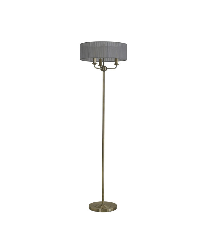 Banyan 3 Light Switched Floor Lamp With 45cm x 15cm Grey Organza Shade Antique Brass/Grey-4