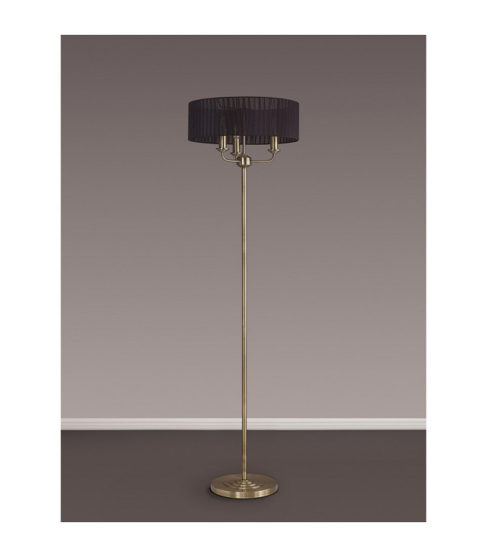 Banyan 3 Light Switched Floor Lamp With 45cm x 15cm Black Organza Shade Antique Brass/Black-11