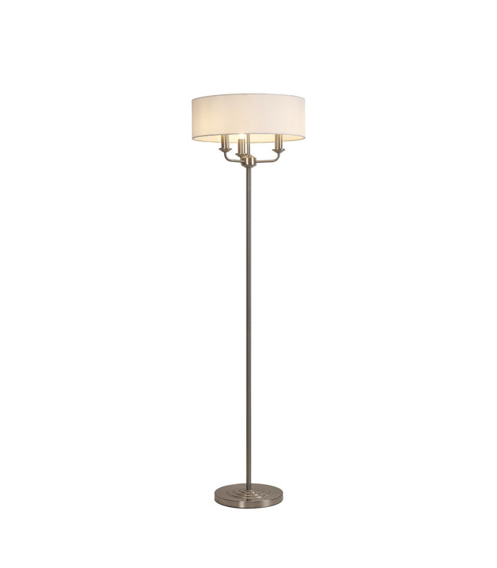 Banyan 3 Light Switched Floor Lamp With 45cm x 15cm Faux Silk Shade Satin Nickel/White-1