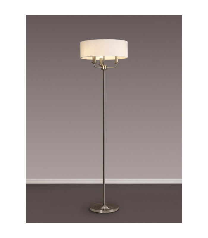 Banyan 3 Light Switched Floor Lamp With 45cm x 15cm Faux Silk Shade Satin Nickel/White-2