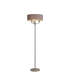 Banyan 3 Light Switched Floor Lamp With 45cm x 15cm Faux Silk Shade Satin Nickel/Grey-1