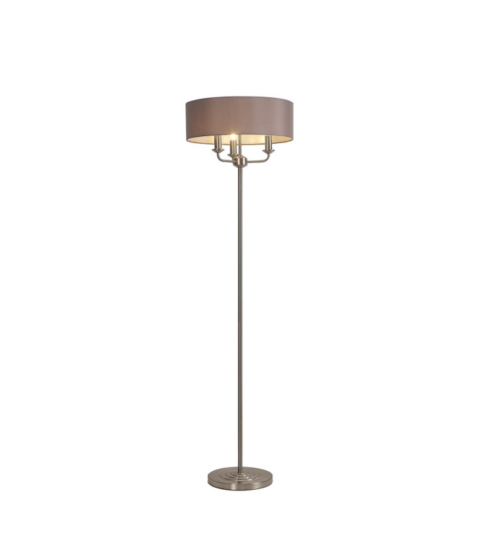 Banyan 3 Light Switched Floor Lamp With 45cm x 15cm Faux Silk Shade Satin Nickel/Grey-1