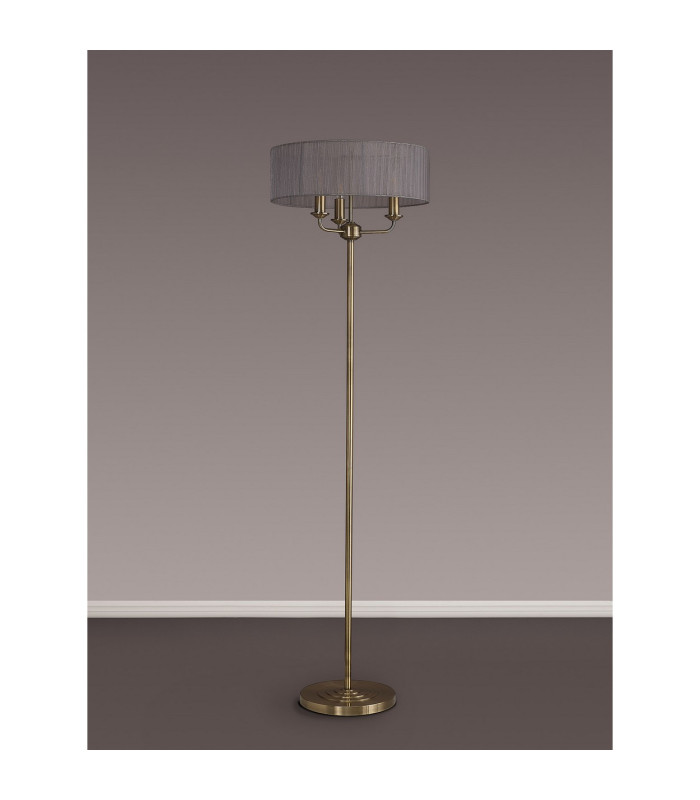 Banyan 3 Light Switched Floor Lamp With 45cm x 15cm Grey Organza Shade Antique Brass/Grey-11