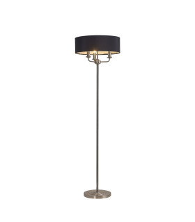 Banyan 3 Light Switched Floor Lamp With 45cm x 15cm Faux Silk Shade Satin Nickel/Black-1