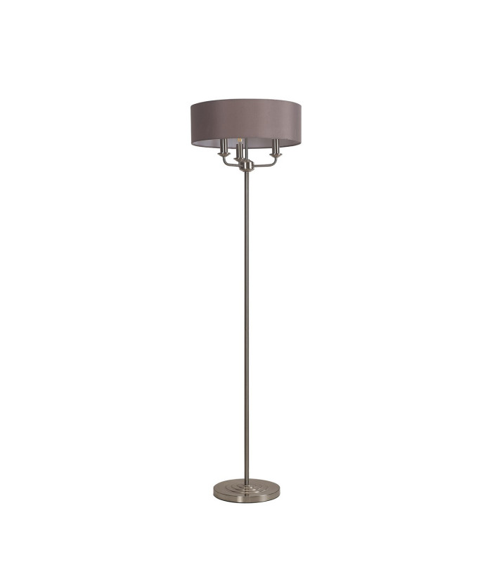 Banyan 3 Light Switched Floor Lamp With 45cm x 15cm Faux Silk Shade Satin Nickel/Grey-4
