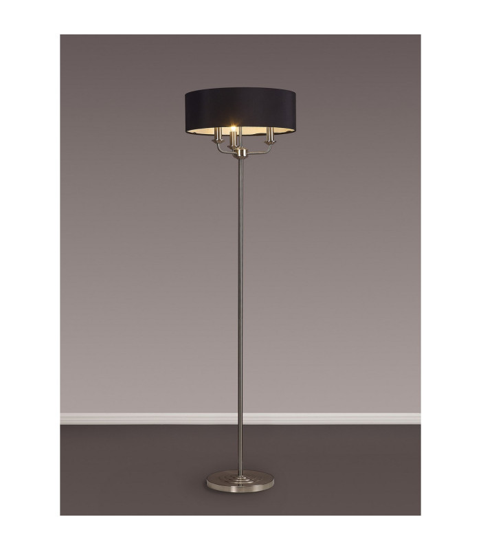 Banyan 3 Light Switched Floor Lamp With 45cm x 15cm Faux Silk Shade Satin Nickel/Black-2