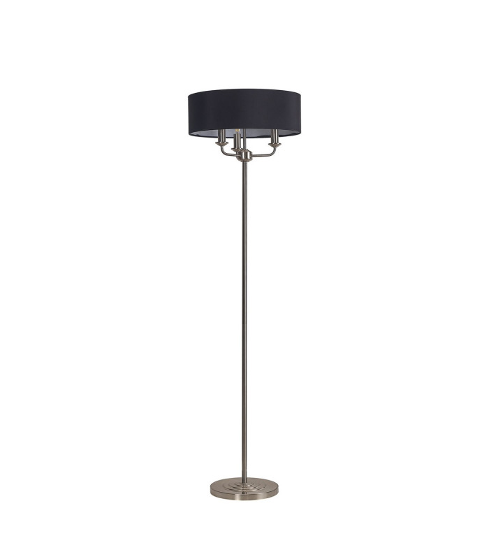 Banyan 3 Light Switched Floor Lamp With 45cm x 15cm Faux Silk Shade Satin Nickel/Black-4