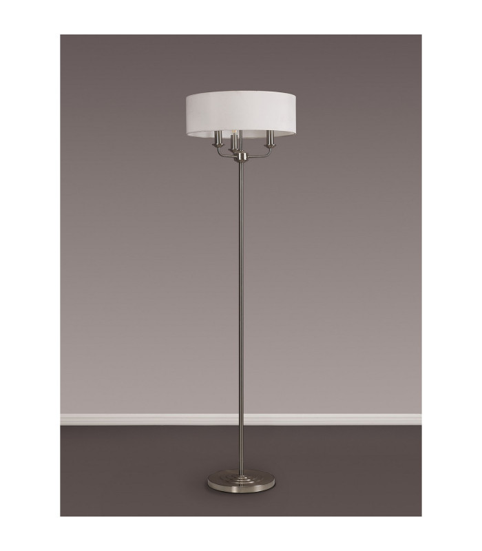 Banyan 3 Light Switched Floor Lamp With 45cm x 15cm Faux Silk Shade Satin Nickel/White-11