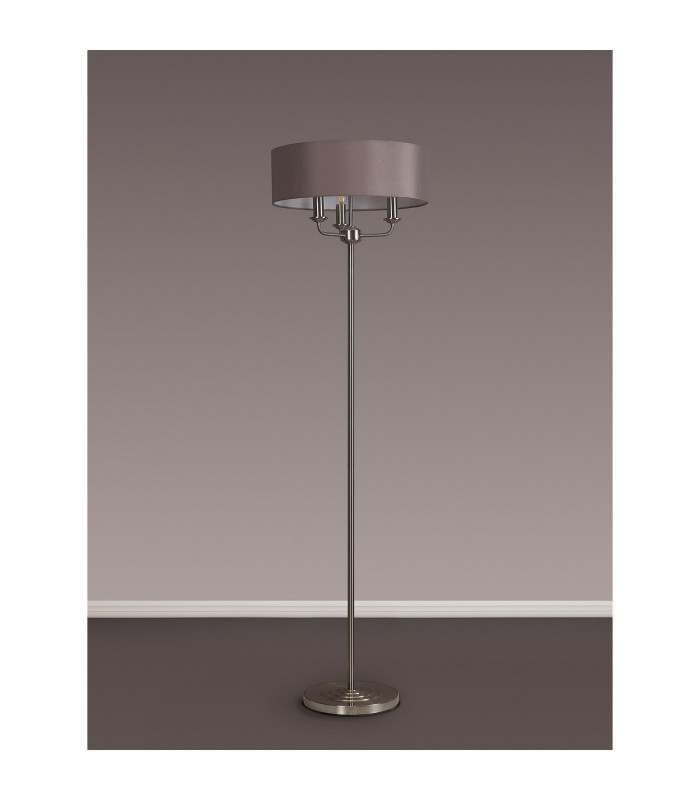 Banyan 3 Light Switched Floor Lamp With 45cm x 15cm Faux Silk Shade Satin Nickel/Grey-11