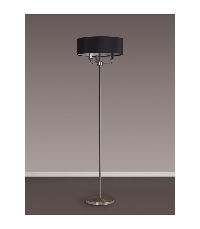 Banyan 3 Light Switched Floor Lamp With 45cm x 15cm Faux Silk Shade Satin Nickel/Black-11