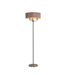 Banyan 3 Light Switched Floor Lamp With 45cm x 15cm Dual Faux Silk Shade Taupe/Halo Gold Satin Nickel-1