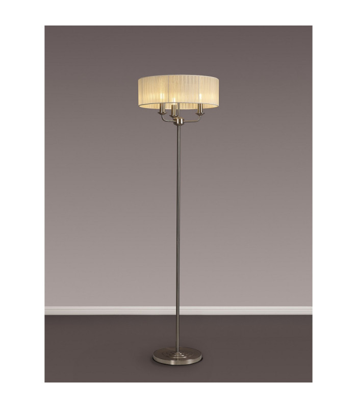 Banyan 3 Light Switched Floor Lamp With 45cm x 15cm Cream Organza Shade Satin Nickel/Cream-2