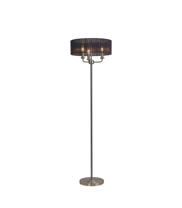 Banyan 3 Light Switched Floor Lamp With 45cm x 15cm Black Organza Shade Satin Nickel/Black-1