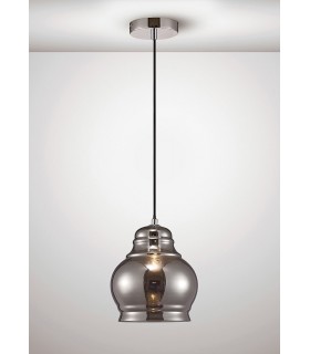 Large Dome Ceiling Pendant E27 Polished Chrome, Smoke Glass - 2