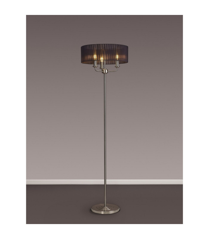Banyan 3 Light Switched Floor Lamp With 45cm x 15cm Black Organza Shade Satin Nickel/Black-2