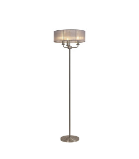 Banyan 3 Light Switched Floor Lamp With 45cm x 15cm Grey Organza Shade Satin Nickel/Grey-1