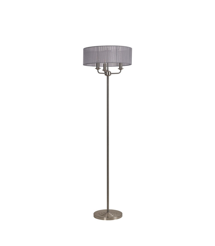 Banyan 3 Light Switched Floor Lamp With 45cm x 15cm Grey Organza Shade Satin Nickel/Grey-4
