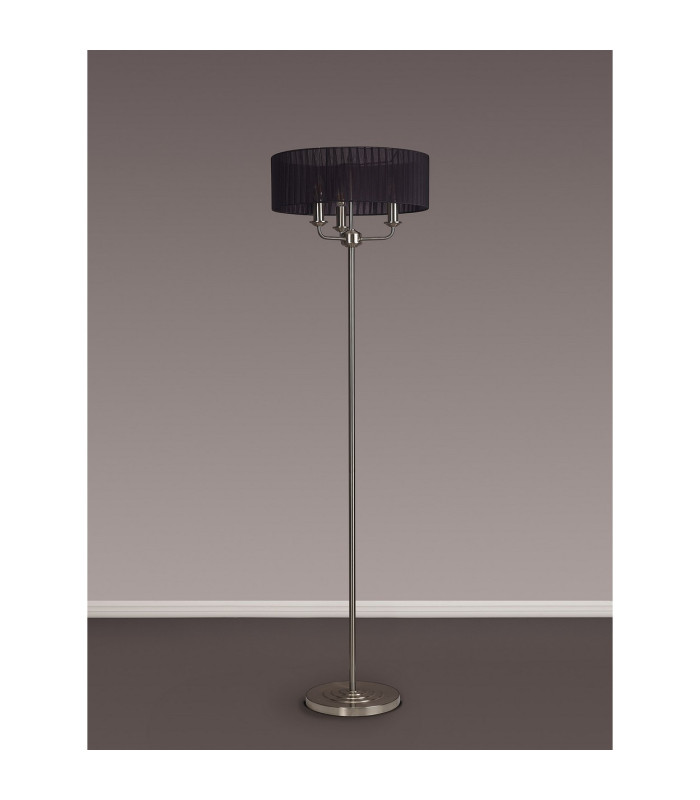 Banyan 3 Light Switched Floor Lamp With 45cm x 15cm Black Organza Shade Satin Nickel/Black-11