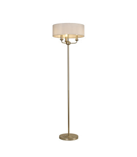 Banyan 3 Light Switched Floor Lamp With 45cm x 15cm Faux Silk Fabric Shade Champagne Gold/White-1
