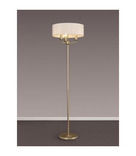 Banyan 3 Light Switched Floor Lamp With 45cm x 15cm Faux Silk Fabric Shade Champagne Gold/White-2