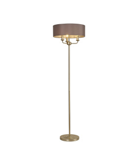 Banyan 3 Light Switched Floor Lamp With 45cm x 15cm Faux Silk Fabric Shade Champagne Gold/Grey-1