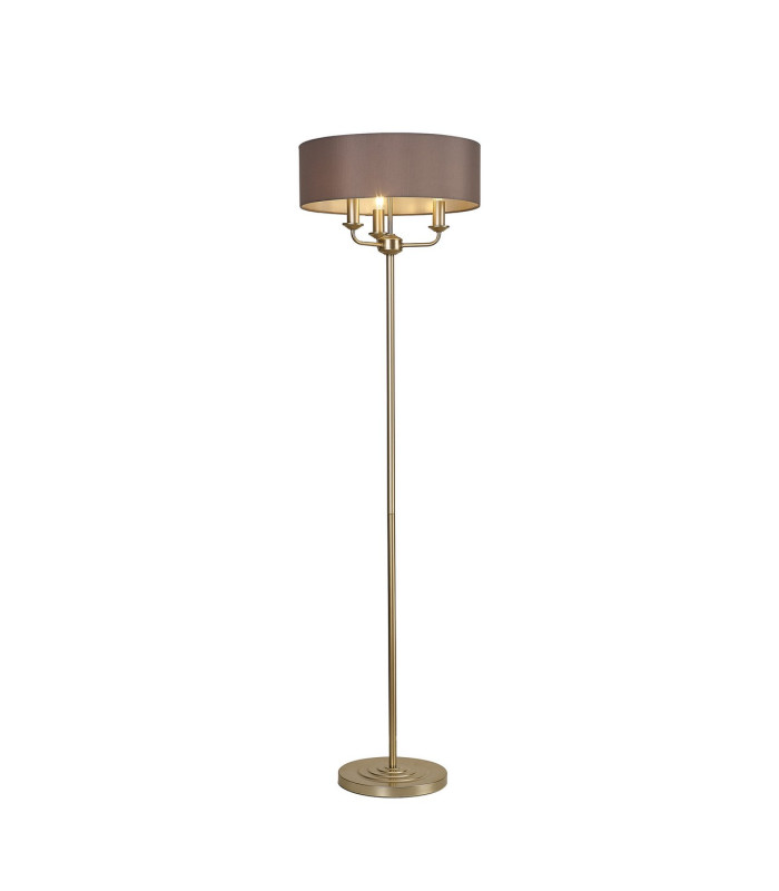 Banyan 3 Light Switched Floor Lamp With 45cm x 15cm Faux Silk Fabric Shade Champagne Gold/Grey-1