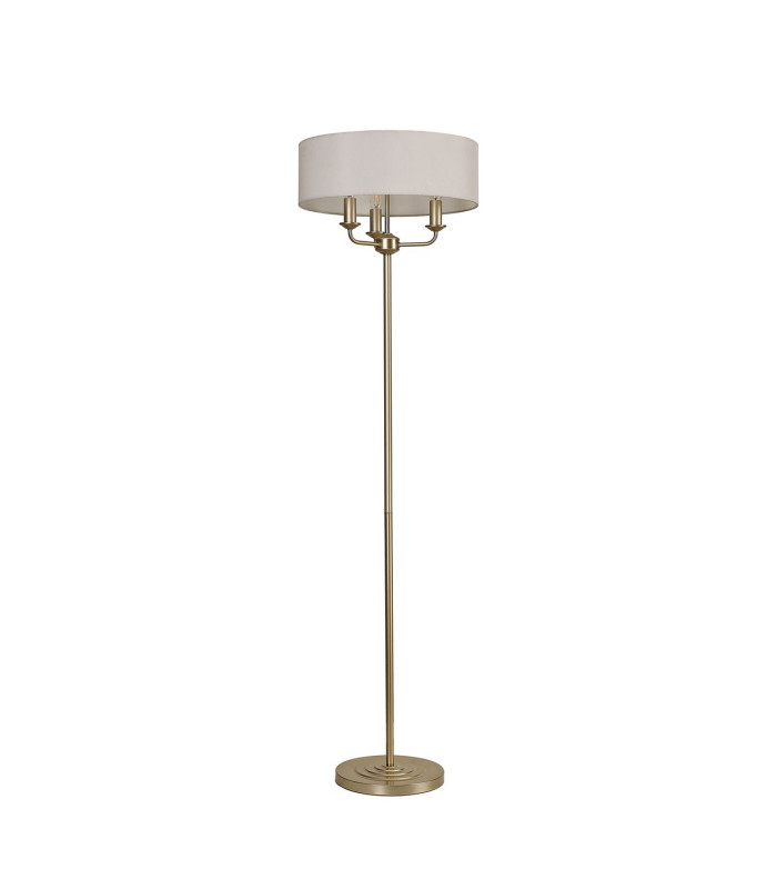 Banyan 3 Light Switched Floor Lamp With 45cm x 15cm Faux Silk Fabric Shade Champagne Gold/White-4