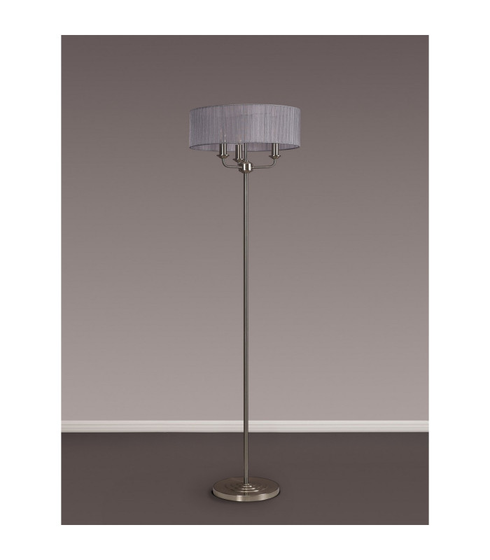 Banyan 3 Light Switched Floor Lamp With 45cm x 15cm Grey Organza Shade Satin Nickel/Grey-11
