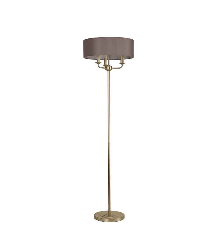 Banyan 3 Light Switched Floor Lamp With 45cm x 15cm Faux Silk Fabric Shade Champagne Gold/Grey-4
