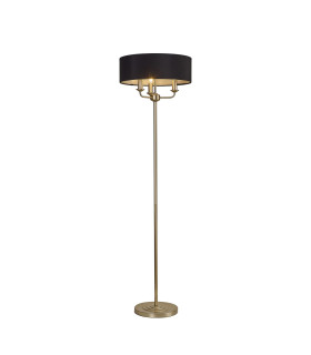 Banyan 3 Light Switched Floor Lamp With 45cm x 15cm Faux Silk Fabric Shade Champagne Gold/Black-1