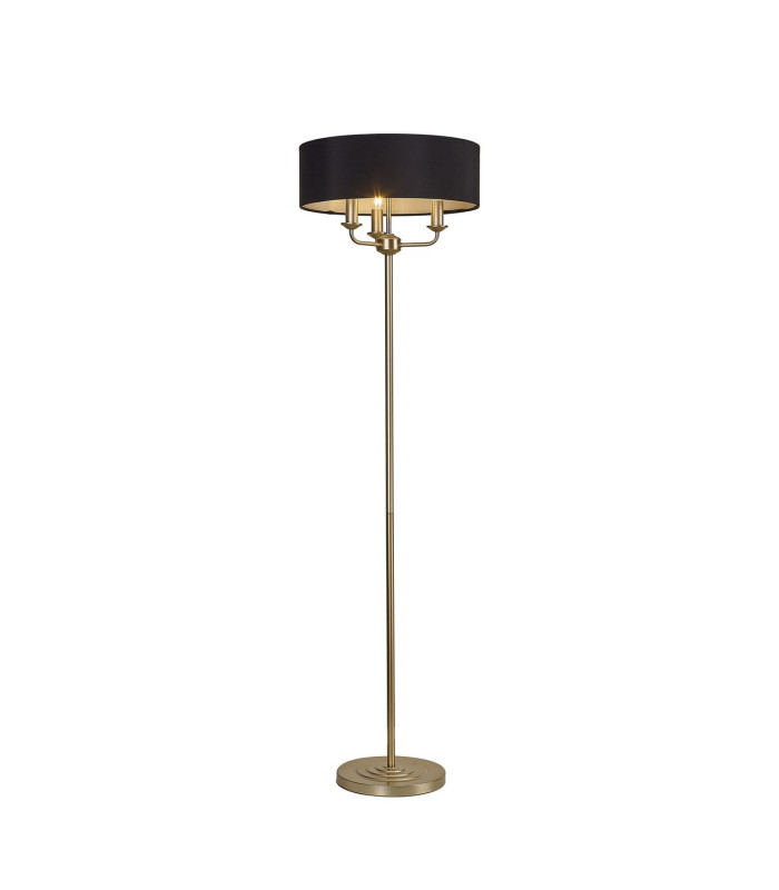 Banyan 3 Light Switched Floor Lamp With 45cm x 15cm Faux Silk Fabric Shade Champagne Gold/Black-1