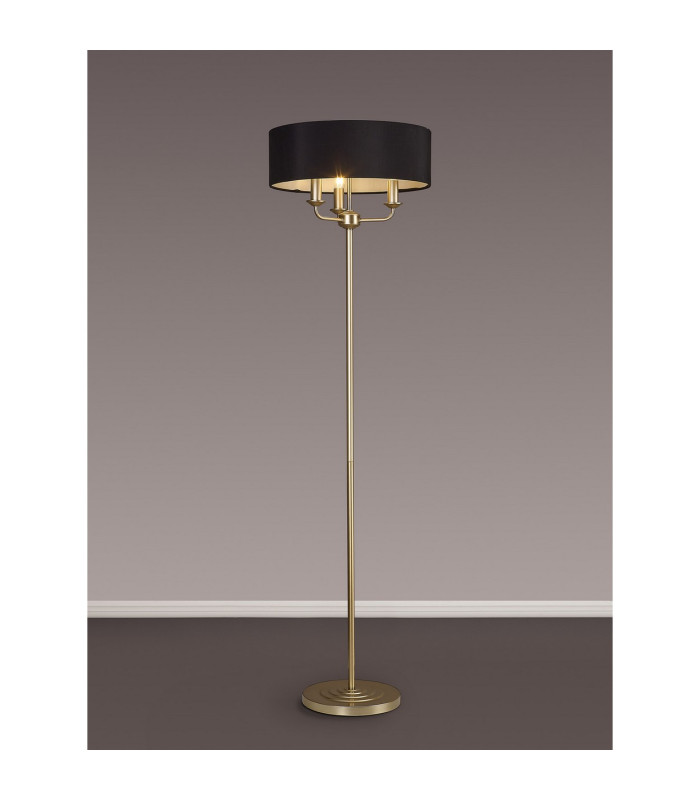 Banyan 3 Light Switched Floor Lamp With 45cm x 15cm Faux Silk Fabric Shade Champagne Gold/Black-2